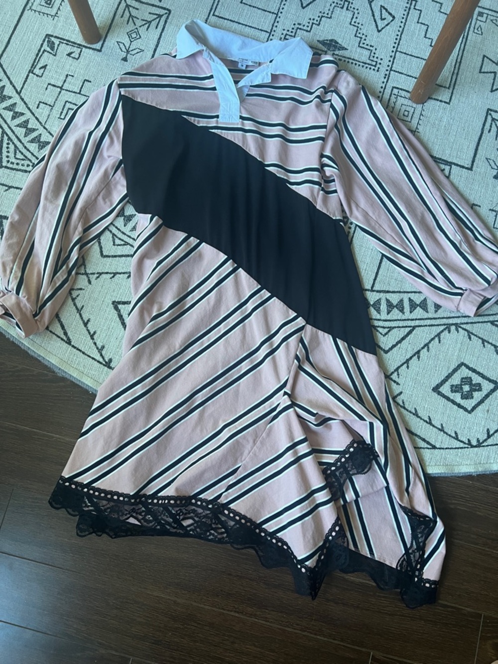 Koche Striped Pink and Black Lace-Trim Dress